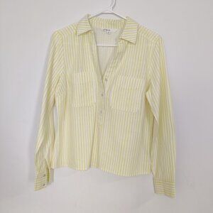 Cleo Women's Shirt Blouse Size XS Striped White Yellow Cotton Lightweight Casual